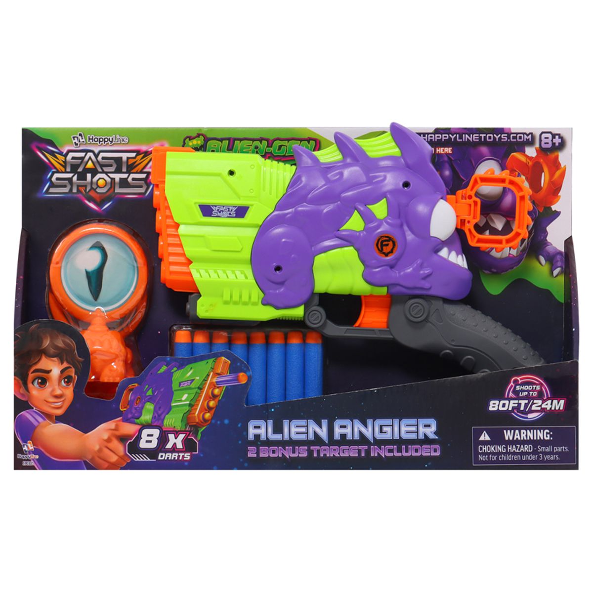 Fast Shots® Alien Gen Dart Blaster | Alien Angler | Blast Dart up to 24m (80ft) | 8 Foam + 2 Bonus Targets | Outdoor | Happy Line® - image 2 of 9
