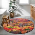 thumbnail image 3 of Round Rugs 4Ft, Red Orange Green Forest Round Area Rug Washable Indoor Throw Carpet, Fall Botanical Tree Maple Leaf Soft Non Slip Circle Rug for Kitchen Nursery Room Home Decor Aesthetic, 3 of 8