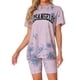 thumbnail image 1 of Conjunto de ropa de lounge para mujeres INSPIRE CHIC, con tie dye, pantalones cortos de ciclista, loungewear, color rosa oscuro, 1 of 6