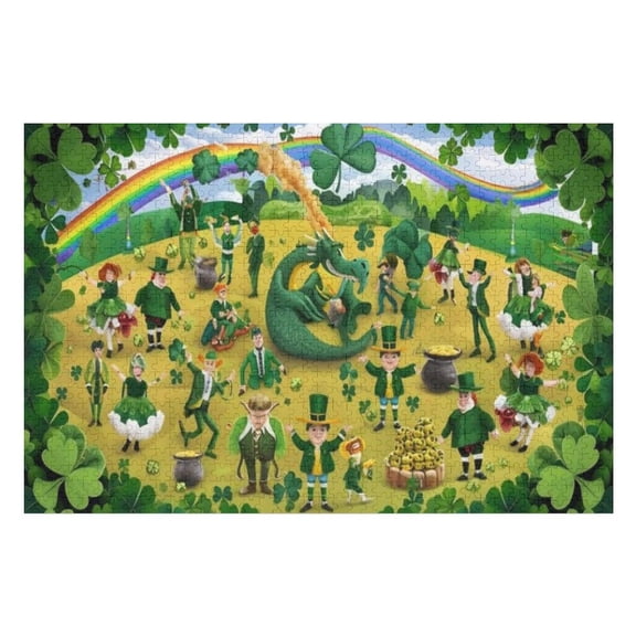 Puzzles for Adults 300 Pieces - St. Patrick'S Day With Clovers Funny Family Interactive for Puzzles Club Decor Or Gifts for Friends
