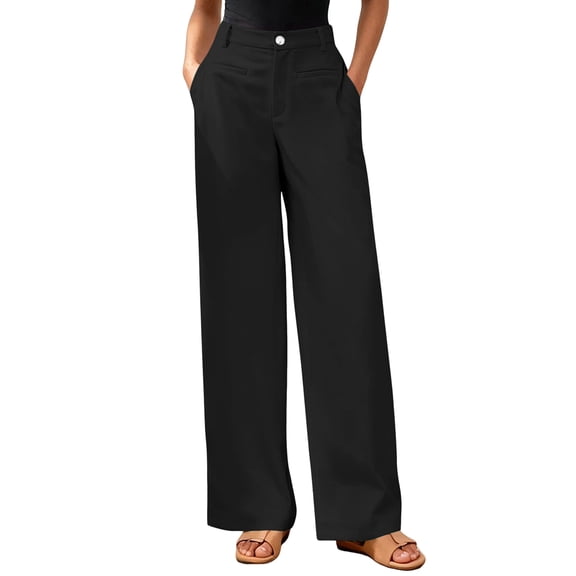 Women Wide Leg Pants High Waisted Spring Business Casual Outfits Trousers Palazzo Pants Pockets Black XXL