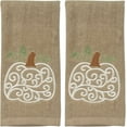 thumbnail image 7 of Serafina Home Fall Bathroom Fingertip Towels – Set of 2 Beige 100% Cotton Embroidered White Pumpkin & Vine Design – 18 x 12” Decorative Bath & Kitchen Towels, 7 of 7