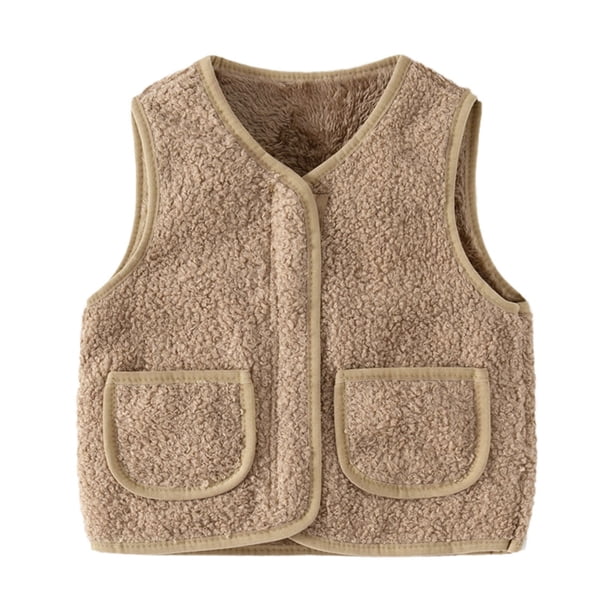 Gibobby Chamarra niñaNiños pequeños, niñas, niños, sólido, cálido, grueso, primavera, invierno, chaleco sin mangas, ropa, abrigo, cremallera, ropa para b(Café, 9-10 Años)
