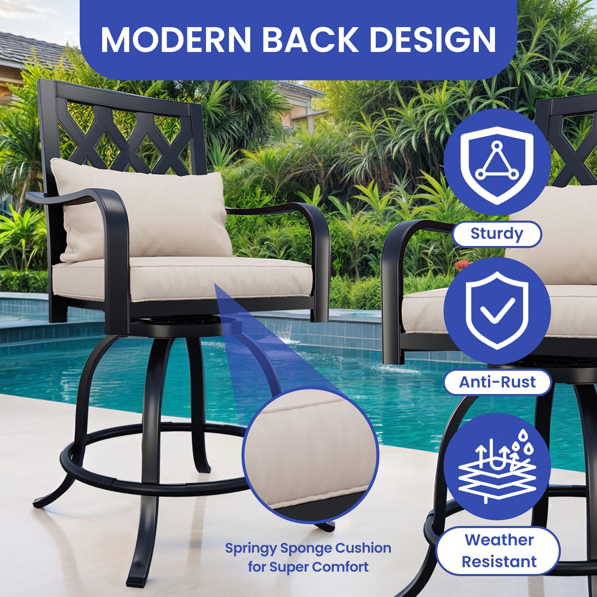Uforic Outdoor Swivel Chairs Set of 2, Outdoor chairs, Versatile Chairs with 360° Swivel, thick cushion, and All-weather Material, Ideal for Patio, Backyard, Garden, and Porch, White