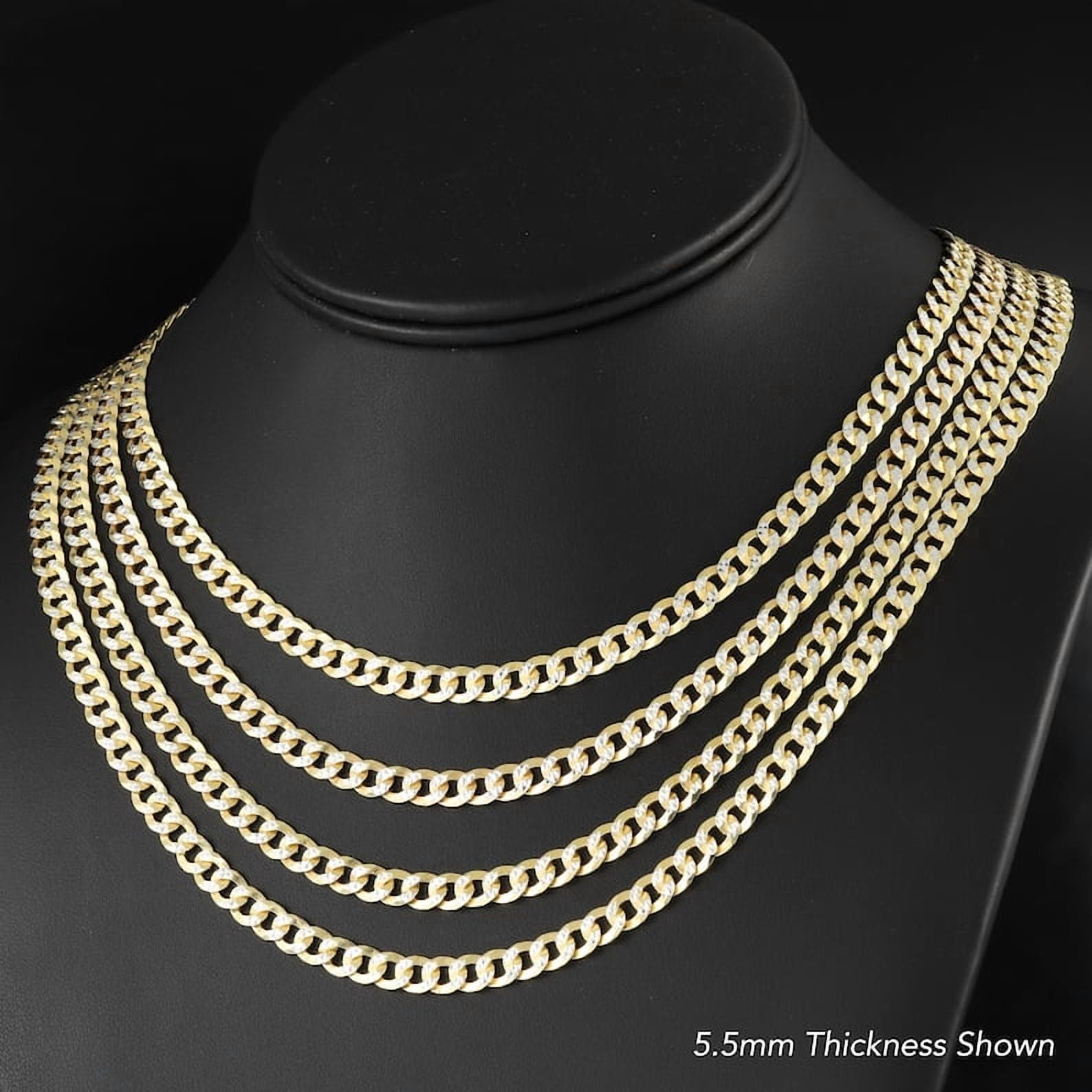 Tilo Jewelry Solid 925 Sterling Silver Two-Tone Diamond-Cut Curb Link Chain Necklace with Secure Lobster Lock | 7.5mm - 22 Inch | Everyday Necklace for Men & Women