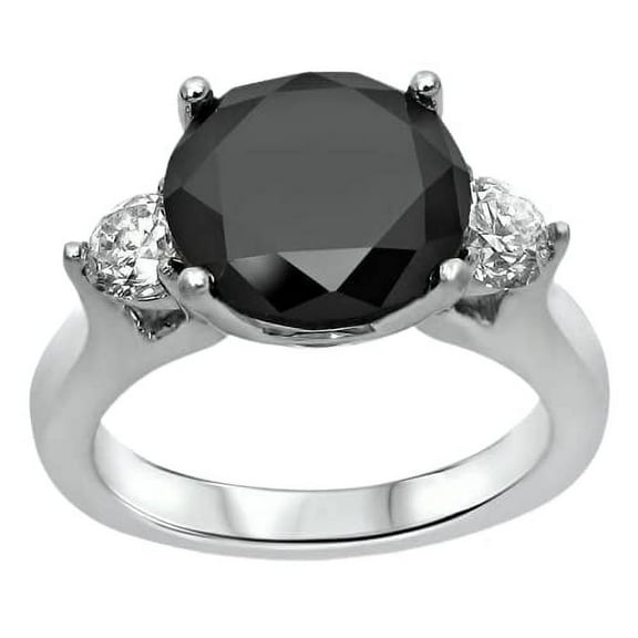 HeartsAndYou 2.5ct Round Cut Black and White Moissanite Three Stone Ring 18k White Gold over Silver