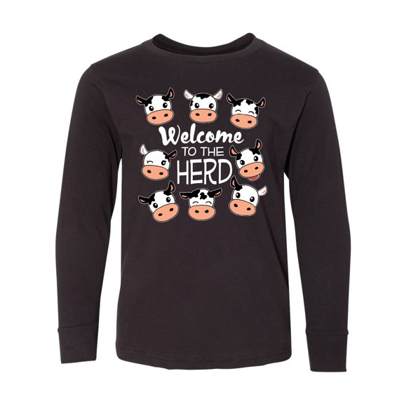 Inktastic Welcome to the Herd with Cute Black and White Holstein Cows Long Sleeve Youth T-Shirt