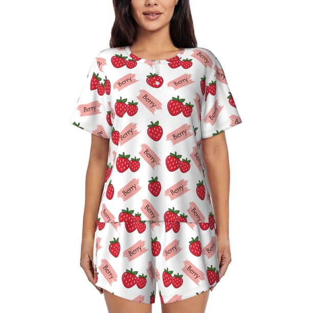 Fotbe Strawberry Conjunto de Pijama Estampado para Mujer, 2 Piezas, Ropa de Dormir con Camiseta de Manga Corta y Shorts Suaves-Medium