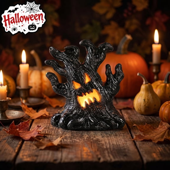 Tryvkinvive Light Up Spooky Tree Stump Decor,Halloween LED Haunted Tree Figurine,Mini Scary Tree Tabletop Ornament for Home Decor Supplies Indoor,Village Scene & Party Decor