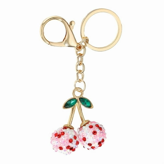 Elegant Rhinestones Cherry Bag Pendant Crystal Studded Fruit Shaped Key Ring Fashionable Handbag Charm Accessories
