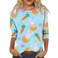 thumbnail image 2 of HAVUITYY Women's Easter 3/4 Sleeve Sweater, Cute Bunny Eggs Pattern Crew Neck Pullover, Spring Oversized Casual Going Out Tops, 2 of 5