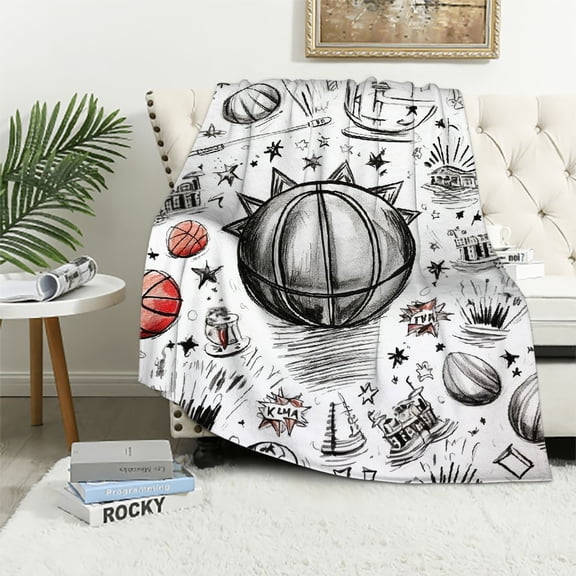 ONETECH Basketball Blanket Cozy Basketball Throws Blankets Unique Funny Plush Theme Decor Bedding Living Room Bedroom for Ball Lovers Kids Boys Girls Women Men Gifts