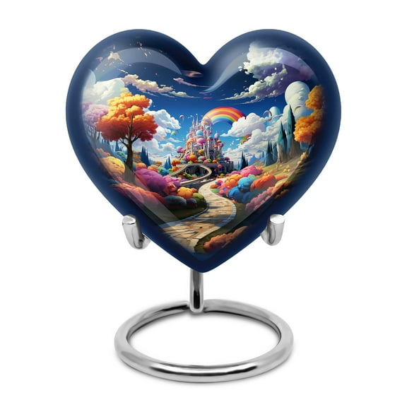 Rainbow Over Colorful Kingdom - Ashes Urn - Unique Heart Large Funeral Urn - Timeless and Elegant - Durable Heart for Adult Female Ashes - 3 Inch, 1 Pc