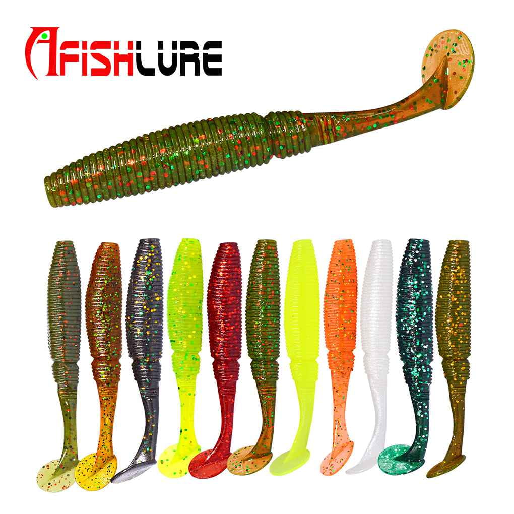 6pcs/lot Paddle Tail Soft Grubs Glow in Dark T Tail Lure Jig Head Soft Lure  for Bass Fishing Mandarin Fishing