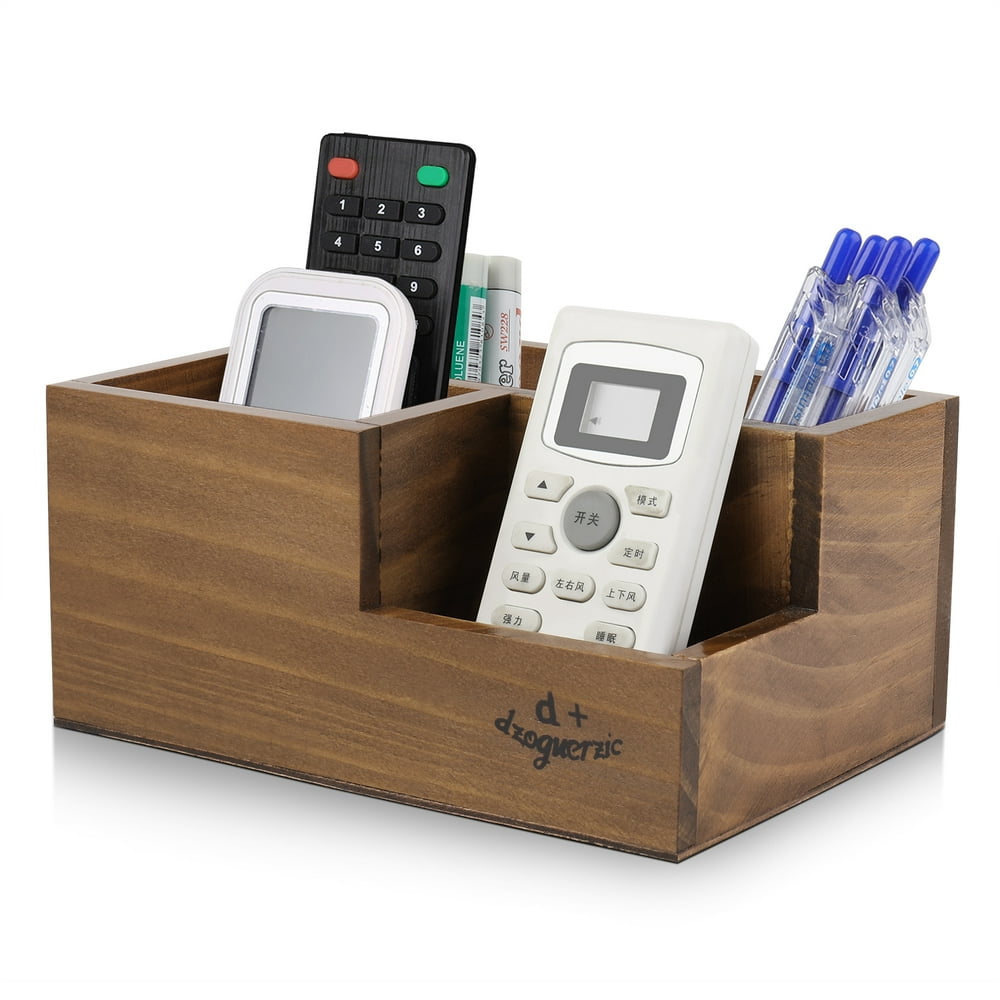 Wooden Desktop Storage Organizer/Remote Control Caddy Holder Wood Box