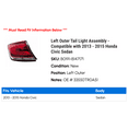 thumbnail image 2 of Left Outer Tail Light Assembly - Compatible with 2013 - 2015 Honda Civic Sedan 2014, 2 of 2