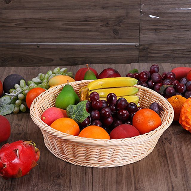 Cesta Tejida de Plástico PP, Cuenco de Frutas Hecho a Mano, Recipiente, Cesta de Comida, Decoración, 2 Colores Seleccionados Marrón claro Macarena Decoración de la cesta de alimentos