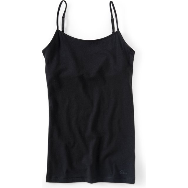 Aeropostale Camiseta sin mangas con tirantes finos de color sólido para mujer, negro, XS