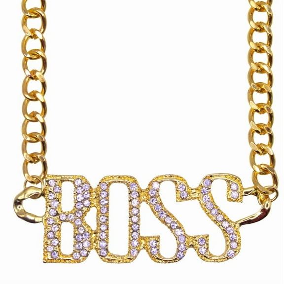 UNDERWRAPS Boss Rhinestone Studded Necklace - 80s 90s Hip Hop Chain For Men & Women, Metal Chain for Halloween Party, Gangster Costume Jewelry