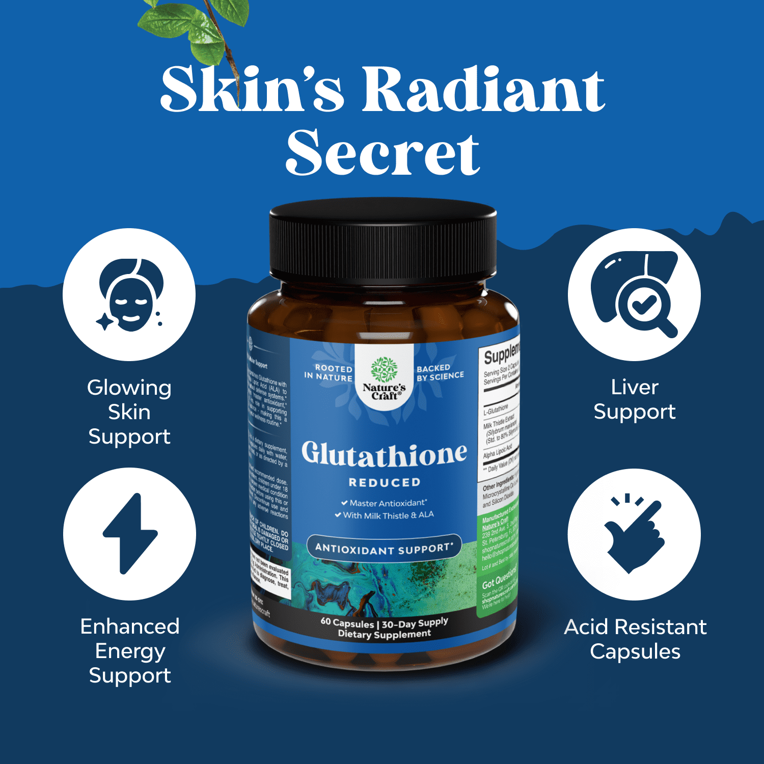 glutathione and milk thistle alpha lipoic acid Natures Craft, Reduced Supplement, 120 Capsules, Blue benefit-energy-support Inflammation, Glutamate, and Treating Flavor:Lemon Lime