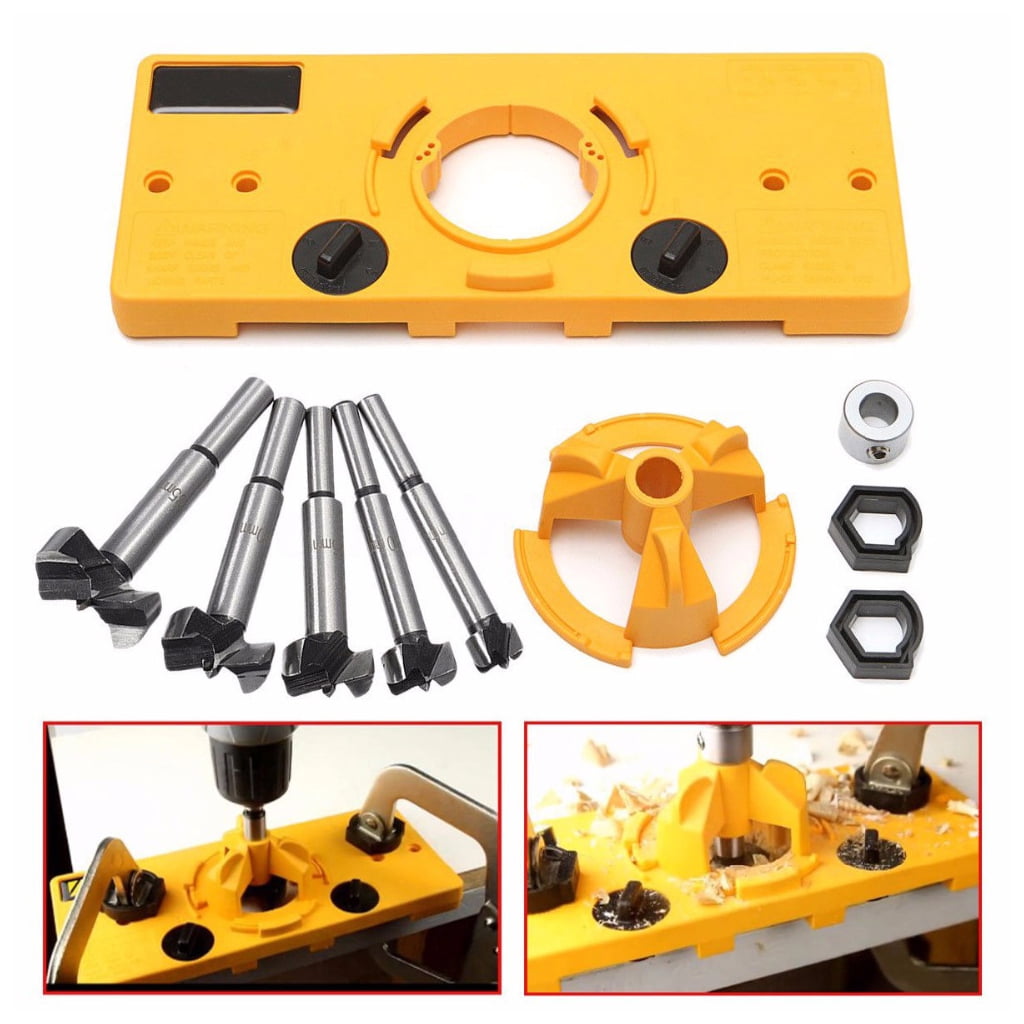 MOMOJIA Hinge Drilling Jig 15mm-35mm Hole Opener Positioning Punch Dowel Jig Kit Wood Cutter Jig Guide Sleeve Punch Locator Tool