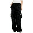 thumbnail image 2 of Women Hiking Pants Women Streetwear Cargo Pants High Waisted Straight Leg Loose Fitting Cargo Pants with Multi-pockets Dance Trousers Black M, 2 of 8