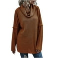 thumbnail image 1 of IROINID Women's Cowl Neck Pullover Sweater Solid Color Comfy Mid-Length Long Sleeve Split Knit Sweater, 1 of 9