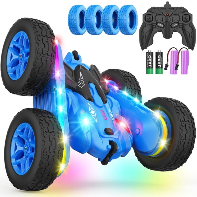 Coche Terucle Stunt RC con control remoto, rotación de 360°, 4WD, azul
