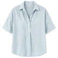 thumbnail image 4 of DHFJKG Linen Polo Shirts For Women Short Sleeve Loose Fit Striped Printed Shirts Summer Beach Vacation Clothes Soft Tops, 4 of 4