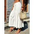 thumbnail image 6 of Women Solid High Waist Tiered Pleated A-Line Maxi Cake Skirt White M, 6 of 8
