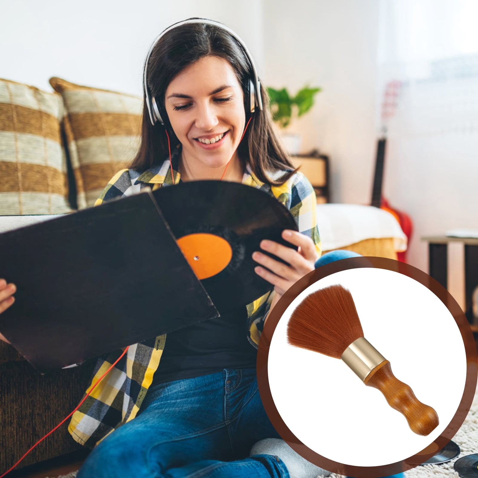 LABSERRON Brush Vinyl Record Solid Wooden Handles Audio Maintenance 1Set 8.06X1.57X1.57 In