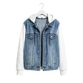 thumbnail image 6 of Womens Hoodie Denim Jackets Lightweight Casual Long Sleeve Button up Drawstring Jeans Sweatshirt with Hood, L, 6 of 7