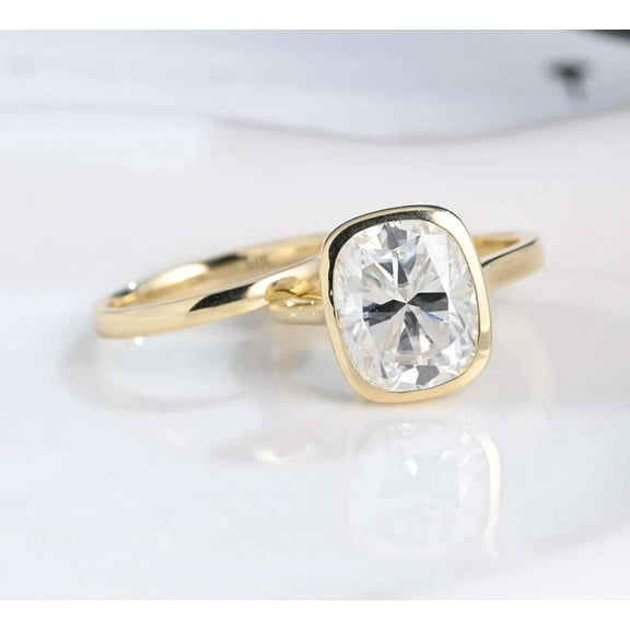 Jewelerix 1.30 CT Moissanite Diamond Engagement Ring 10K Plated Yellow Gold Band Cushion Cut Ring Wedding Ring