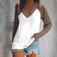 thumbnail image 2 of WREESH Womens Fashion T-Shirts V Neck Solid Color Pullover Regular Fit Long Sleeve Tops Ladies Loose Tops Casual Patchwork T-Shirts Blouse Coffee, 2 of 4