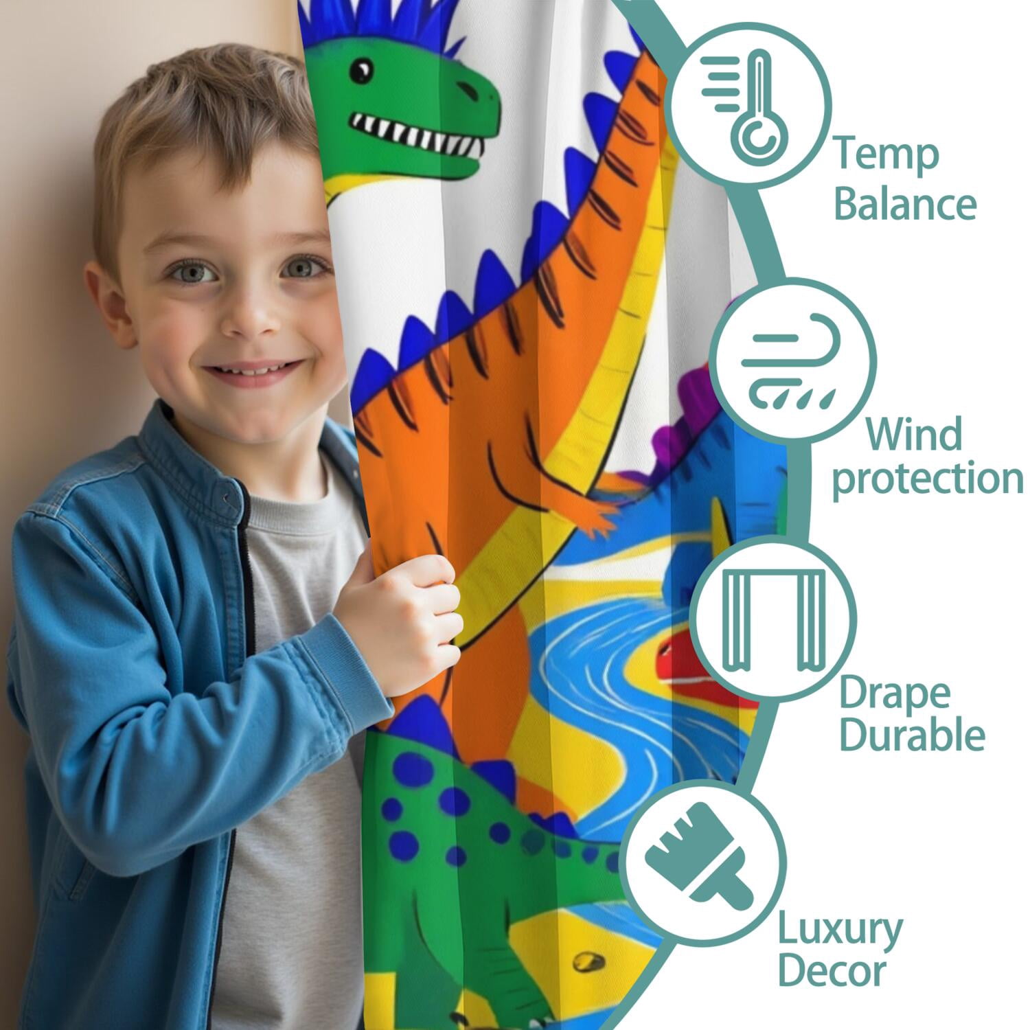 Blackout Kids Curtains,Cute Dinosaur Pattern Childrens Insulated Curtains Set Of 2,Bedroom Essentials,Toddler Room Decor 42x84in(106x213cm)