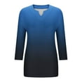 thumbnail image 4 of Fesfesfes Women's Notched V-Neck Blouses Summer Multi-Color Gradient Oversize 3/4 Sleeve T-shirt Soft Stretch Fabric Summer Casual Tops (Navy,3XL), 4 of 4