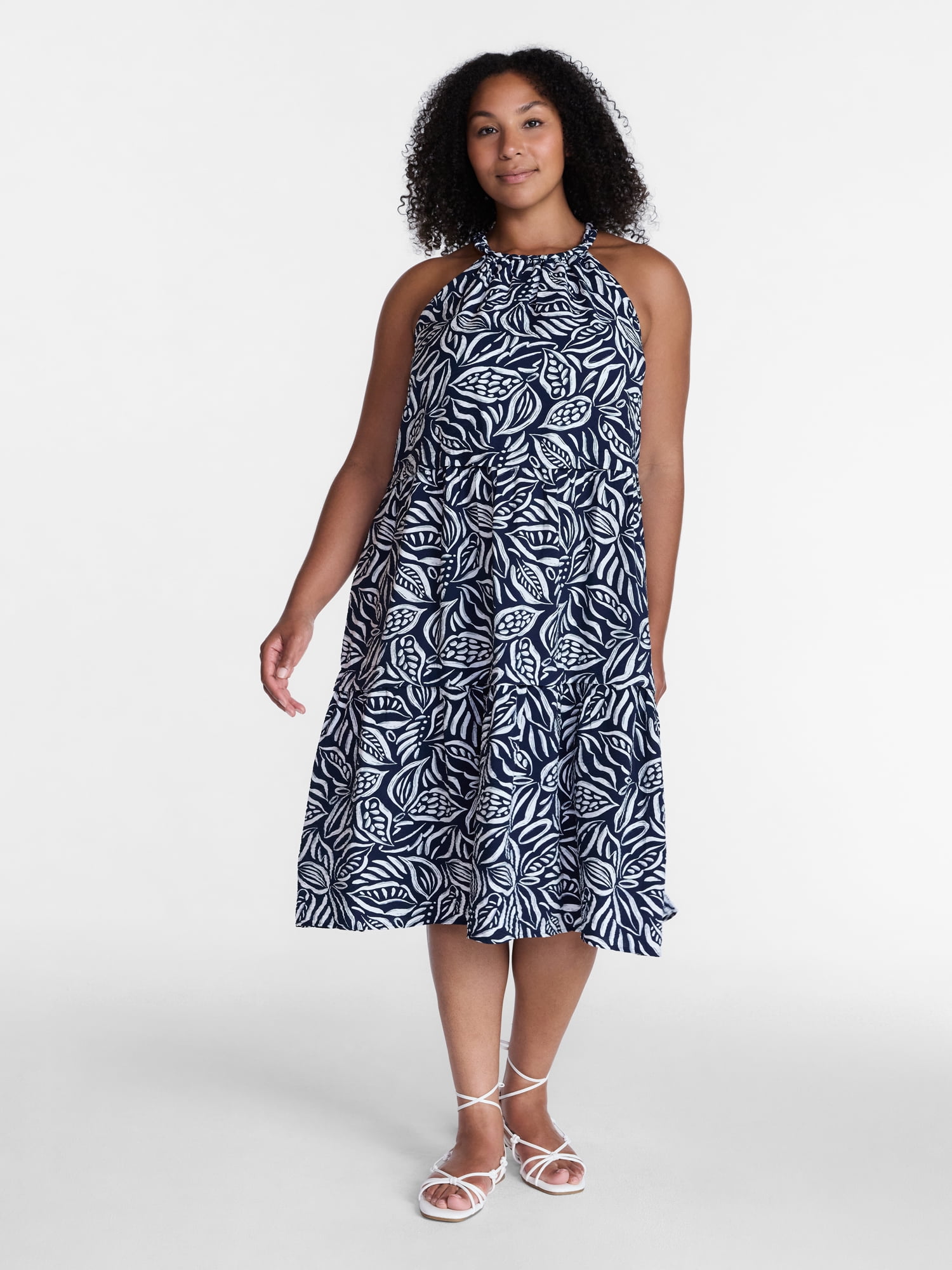 Time and Tru Women's Braided Neck Midi Dress, Sizes XS-XXXL