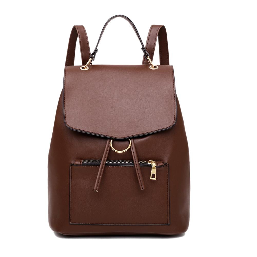 Backpack Leather Bag Brown Shoulder Women Purse Handbag Travel Vintage Rucksack