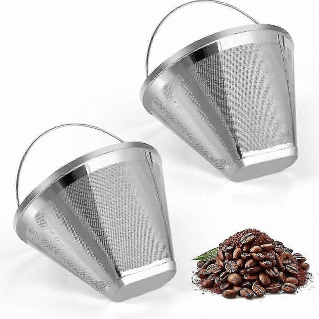 Reusable Stainless Steel Coffee Filters, 2-Pack, Cone Shape for Permanent Use