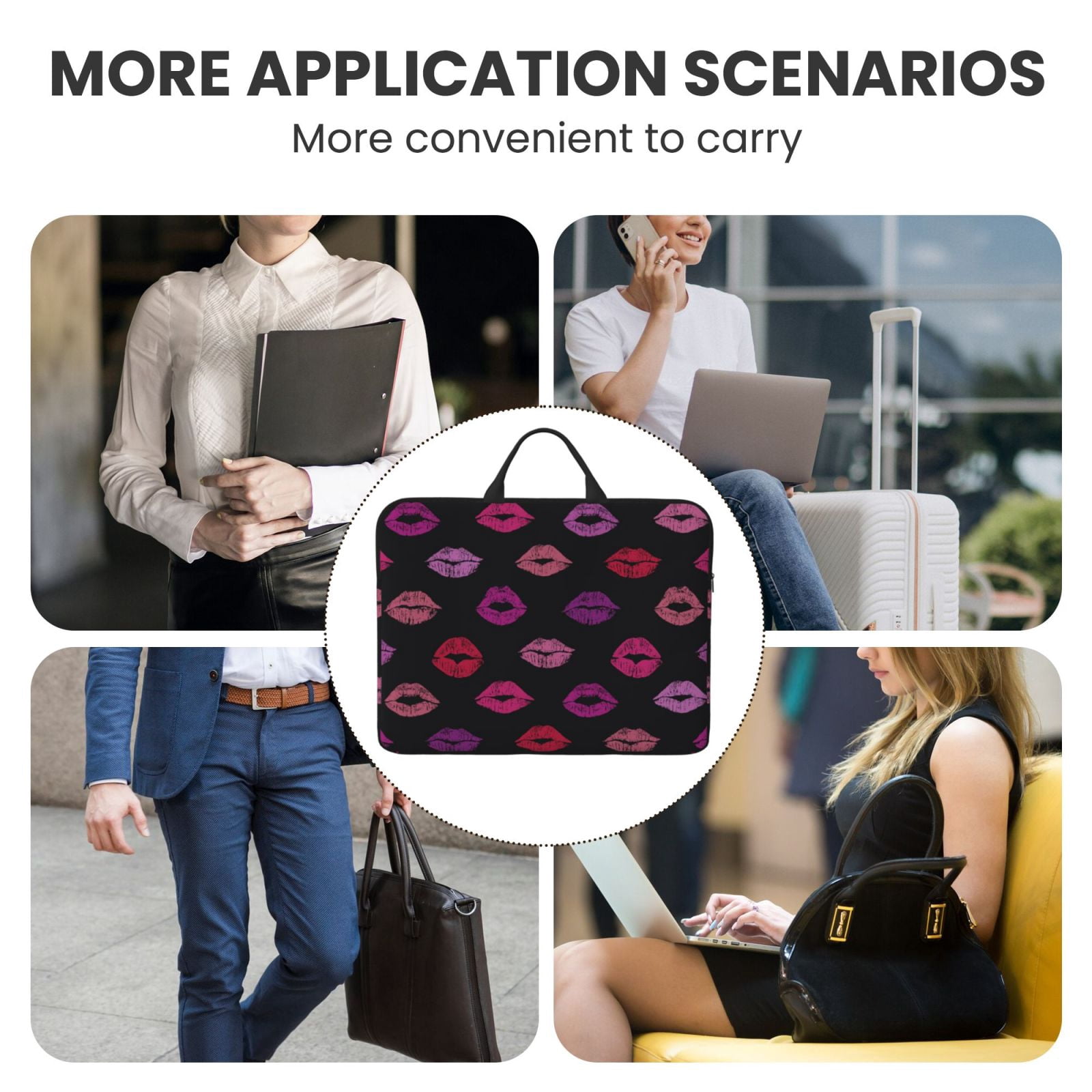 Laptop Sleeve Case Bag Protective Carrying Case with Handle for 14 inch Laptop, Lips Kiss