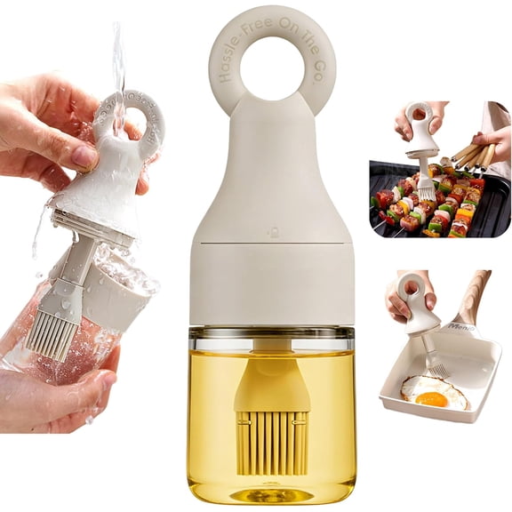 2-in-1 Oil Brush Bottle with Silicone Brush Head, Borosilicate Glass Oil Dispenser for BBQ, Grilling & Cooking, Leak-Proof & No Drip Design, Perfect for Outdoor Camping & Home Kitchen