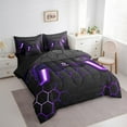 thumbnail image 3 of Manfei Neon Gamepad Twin Bedding Sets 7-Piece,Modern Geometric Honeycomb Bedding Comforter Set 7-Piece,Purple Black Sheet Sets For Boys Kids,Super Cozy Bedroom Decor Reversible, 3 of 7