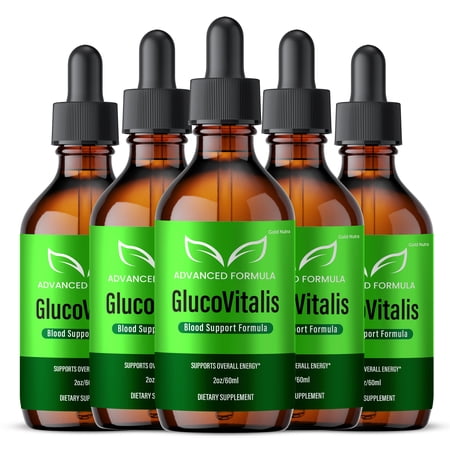 GlucoVitalis Drops Liquid Supplement, GlucoVitalis Supplement, All Natural Formula for Men and Women, Made in USA, Extra Strength (5 Pack)