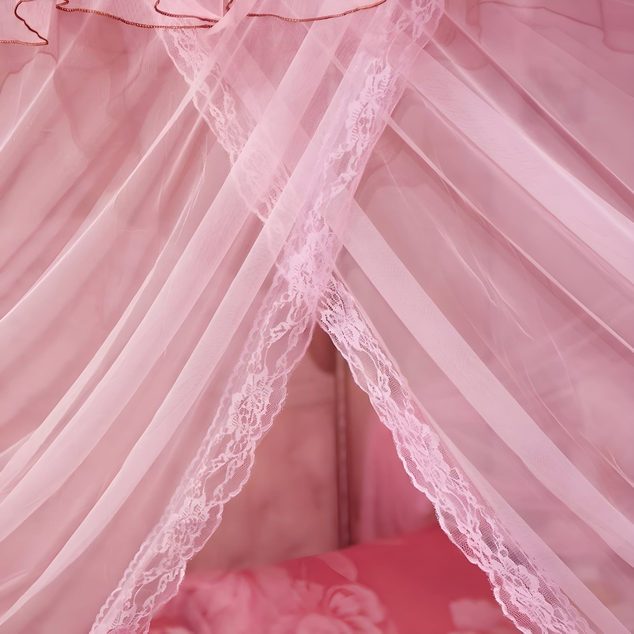 AUQ 4 Corners Post Pink Canopy Bed Curtain for Girls & Adults - Bed Canopy for Girls Cute Cozy Drape Square Netting for Twin Bed - 4 Opening 45"
