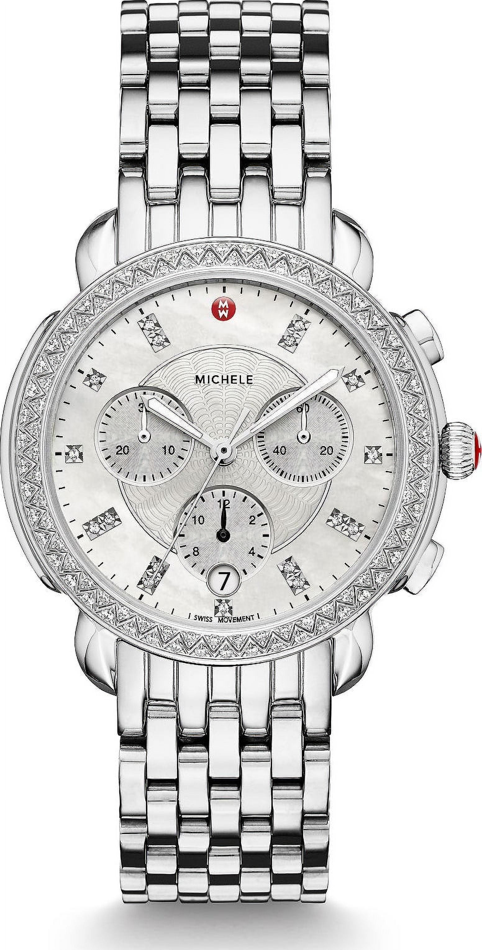 Michele Sidney Stainless Steel  Watch with Mother of Pearl and Diamond Accents Michele Sidney Classic Designer Wrist Watch, Stainless Steel  main image 4