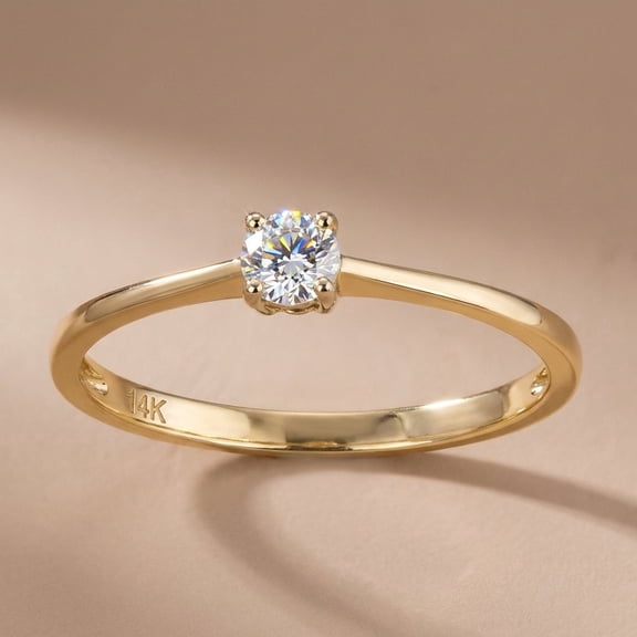 Vinali Solid 14K Yellow Gold Round CZ 4-Prong Solitaire Promise Ring for Women Size 5