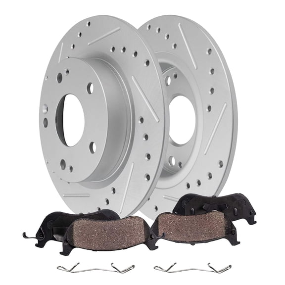 Detroit Axle - Rear Brake Kit for 2016-2021 Honda Civic, Drilled and Slotted Disc Brake Rotors Ceramic Brakes Pads with Hardware 2017 2018 2019 2020 Replacement: 10.24" inch Rotor