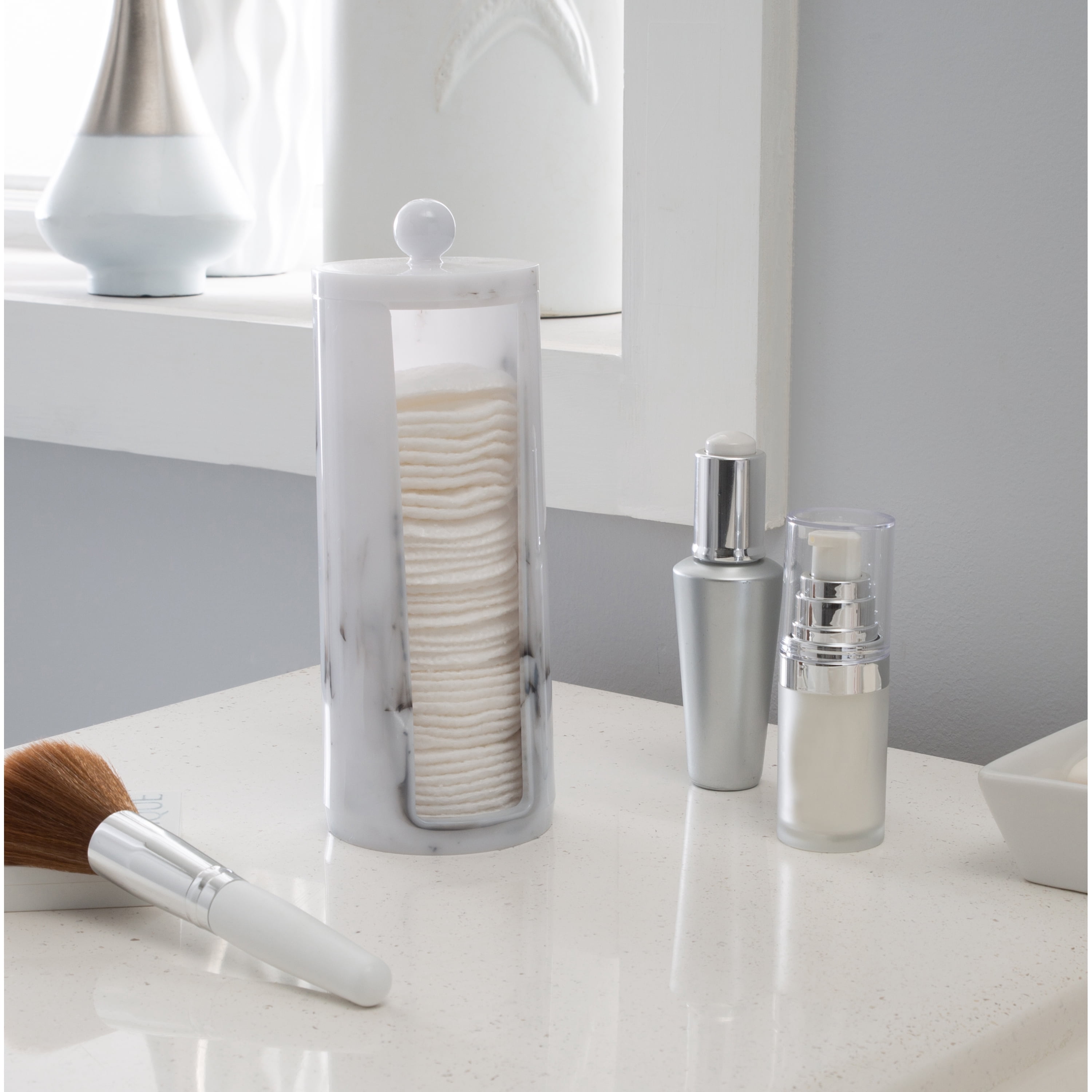 Simplify 2-Piece Cotton Pads Holder with Lid, Marble Design