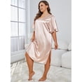 thumbnail image 3 of ebukurty Plus Size Women's Nightgown Satin Bat Sleeves Side Slit Sleepwear, Sizes 1XL-3XL, 3 of 8