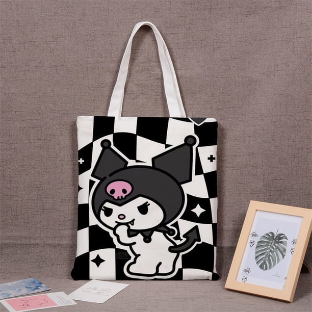 Kuromi-Bolsa de almacenamiento de lona con dibujos animados para mujer, monedero pequeño con cordón, bolsa de tela pequeña de viaje para Navidad
